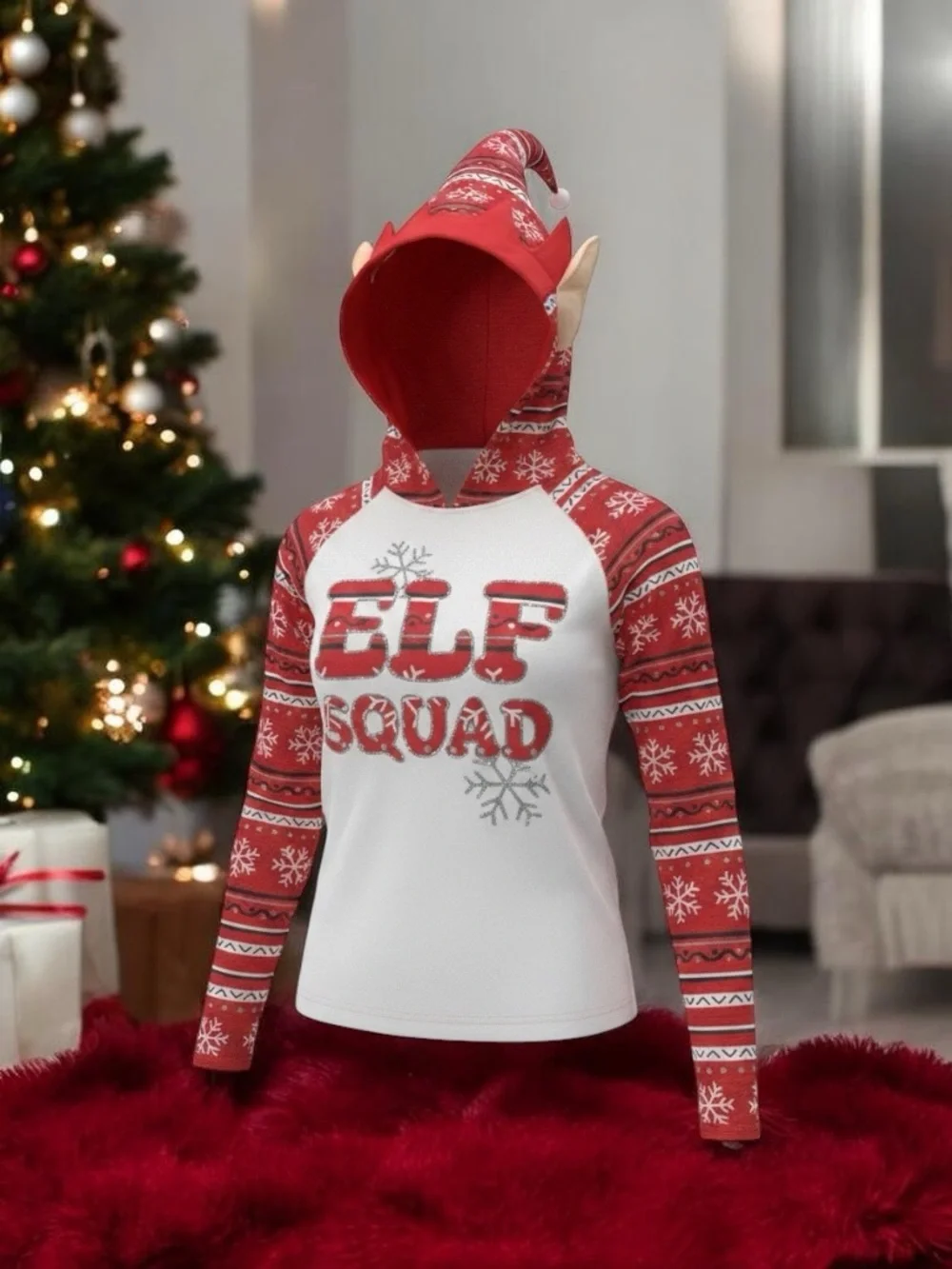 Elf Squad Justice Red & White Christmas Hoodie girls size 12